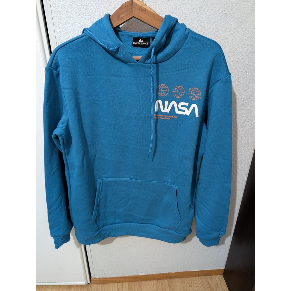NASA Men's Hoodie Pullover Athletic Long Sleeves Sweatshirts M Blue NWOT
